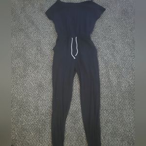 Washed Out Black Off the Shoulder Jumpsuit Romper with drawstring